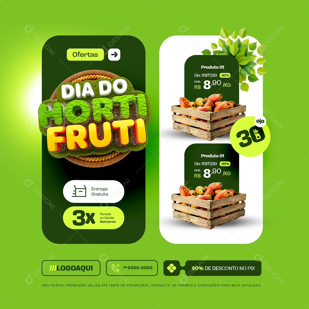Dia do Hortifruti Banana 30% Off Social Media PSD Editável