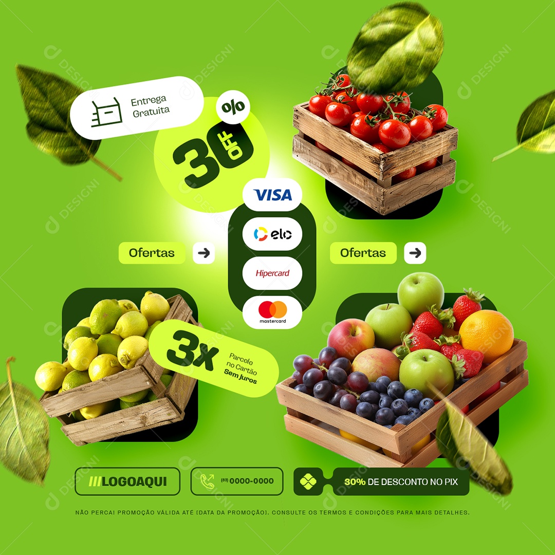 Dia do Hortifruti Limão Tomate Maçã Morango Social Media PSD Editável