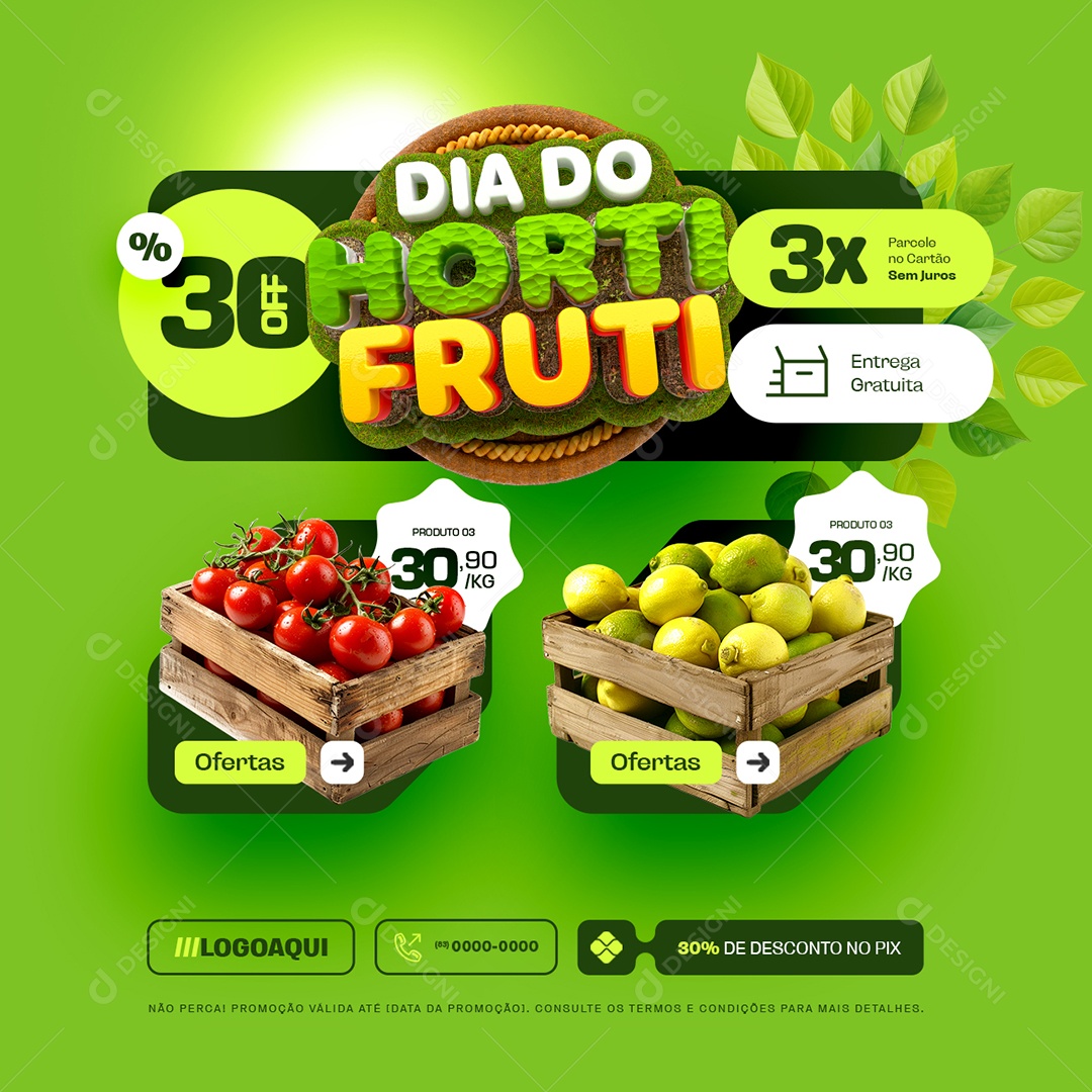 Dia do Hortifruti Tomate Limão Ofertas Social Media PSD Editável