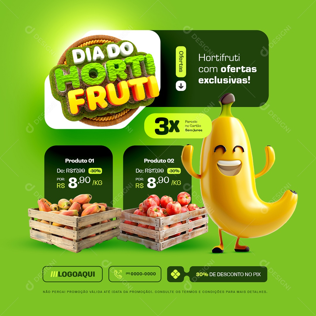 Dia do Hortifruti Ofertas Exclusivas Social Media PSD Editável