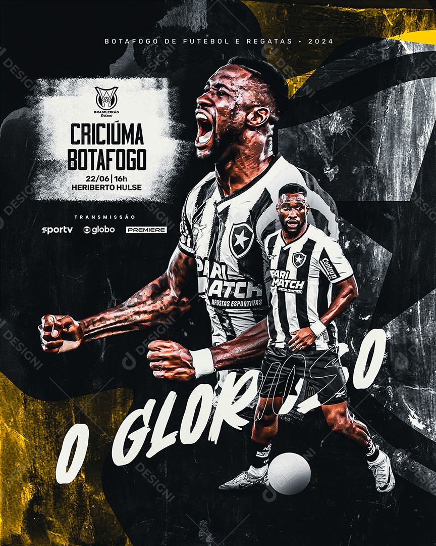 Futebol Criciúma x Botafogo Brasileirão Transmissão Social Media PSD Editável