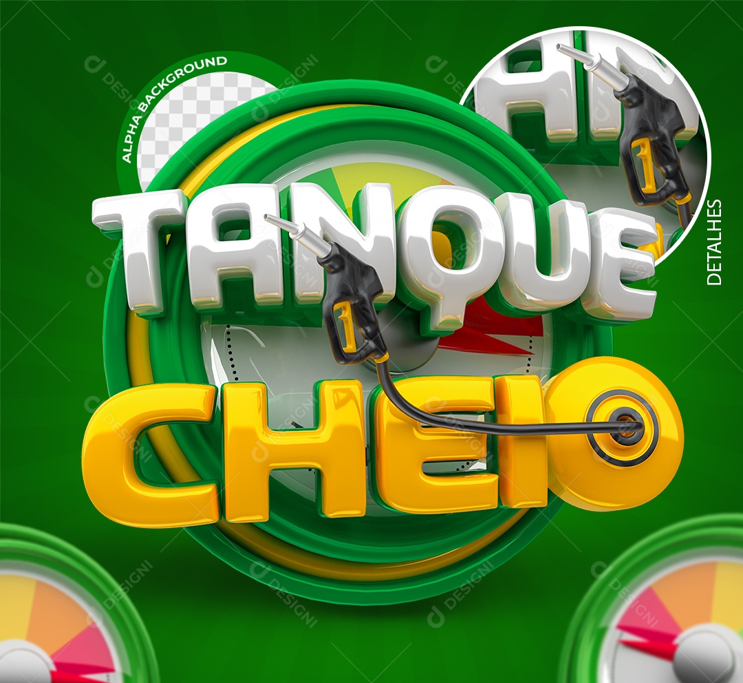 Tanque Cheio Selo 3D Verde Branco e Amarelo para Composição PSD