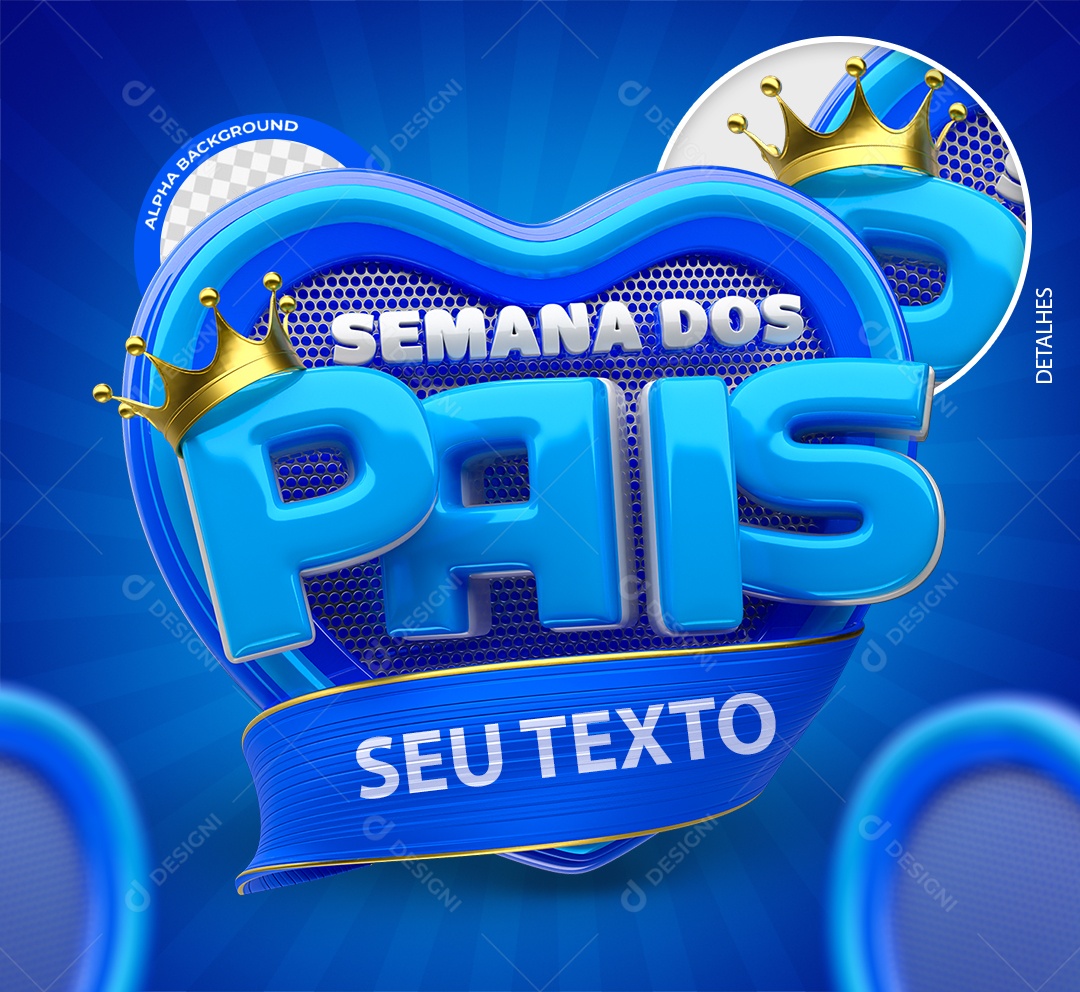 Semana dos Pais Selo 3D Branco e Azul para Composição PSD