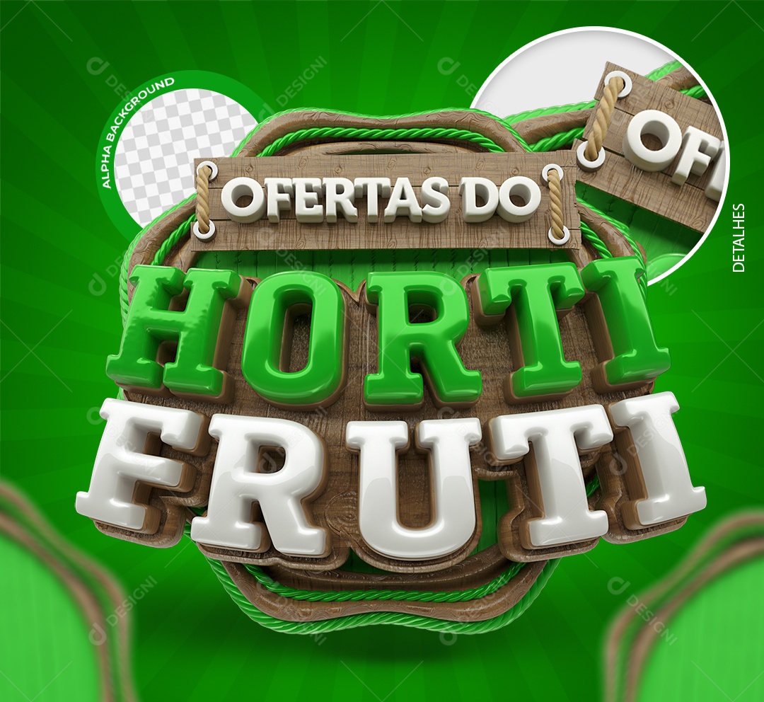 Ofertas do Hortifruti Selo 3D Branco e Verde para Composição PSD