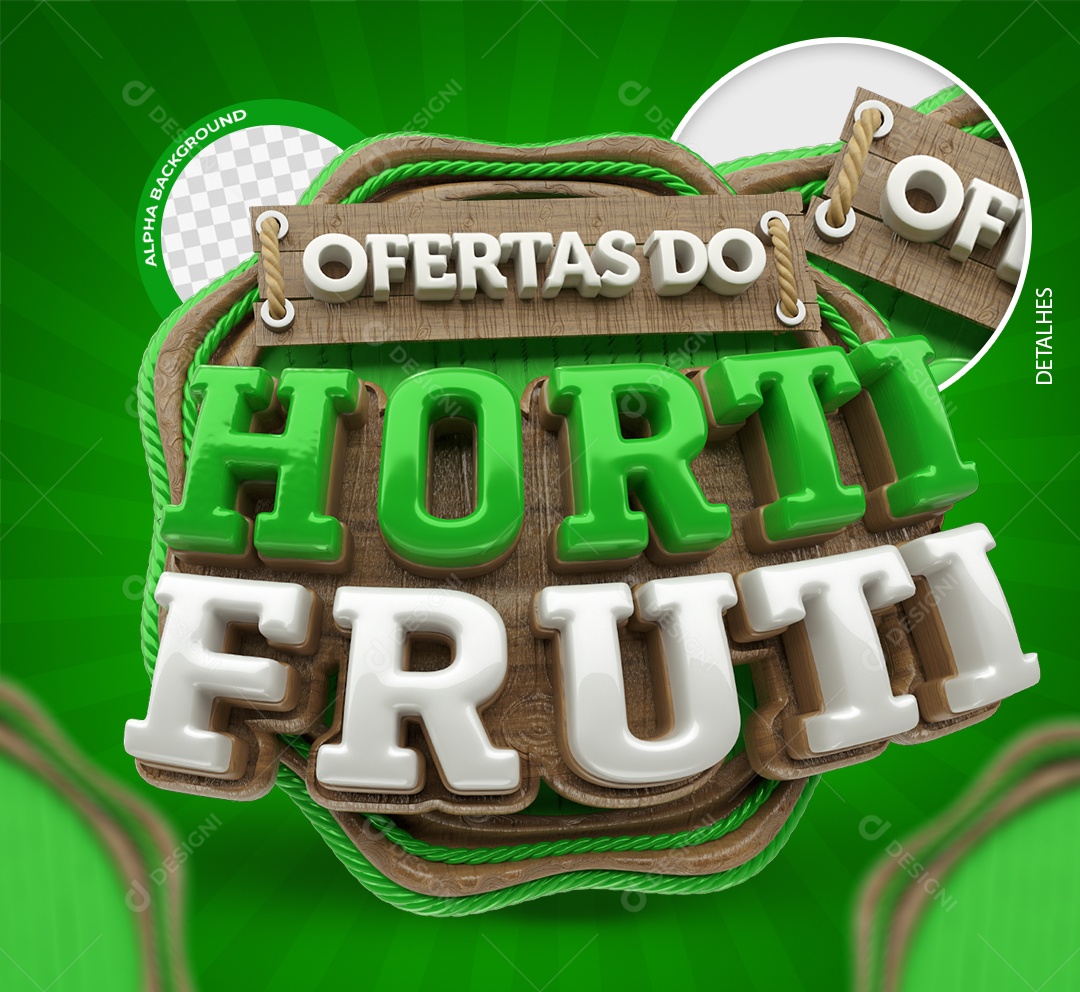 Ofertas de Hortifruti Selo 3D Verde para Composição PSD