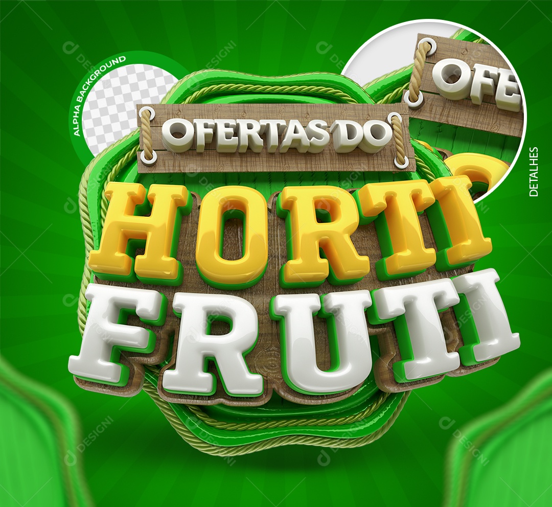 Ofertas do Hortifruti Selo 3D Verde e Branco para Composição PSD
