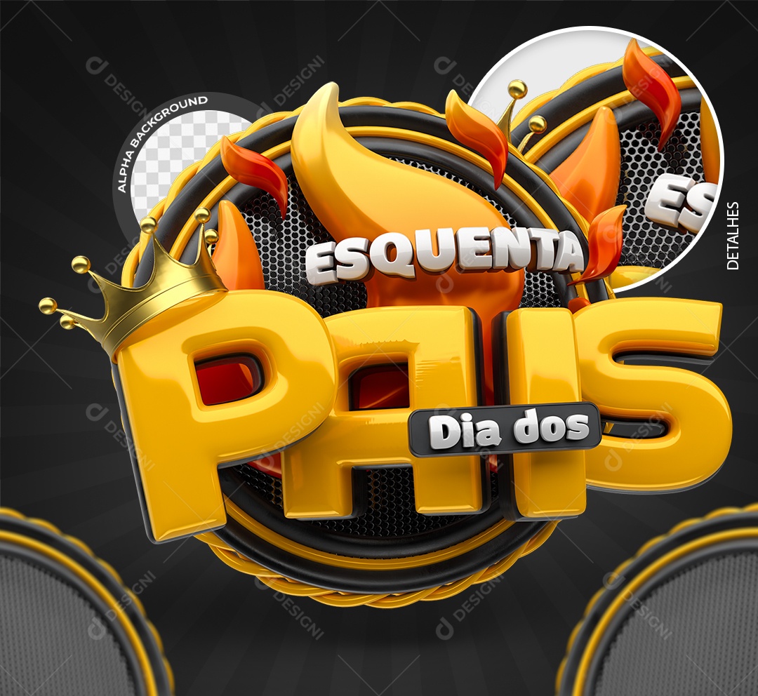 Esquenta Dia dos Pais Selo 3D Branco e Laranja para Composição PSD