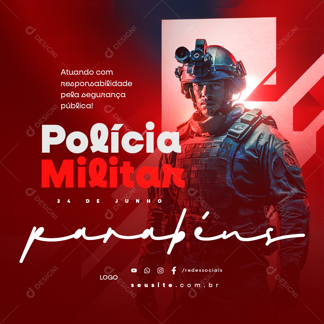 Dia da Polícia Militar de 24 Junho Ataundo com Responsabilidade Social Media PSD Editável