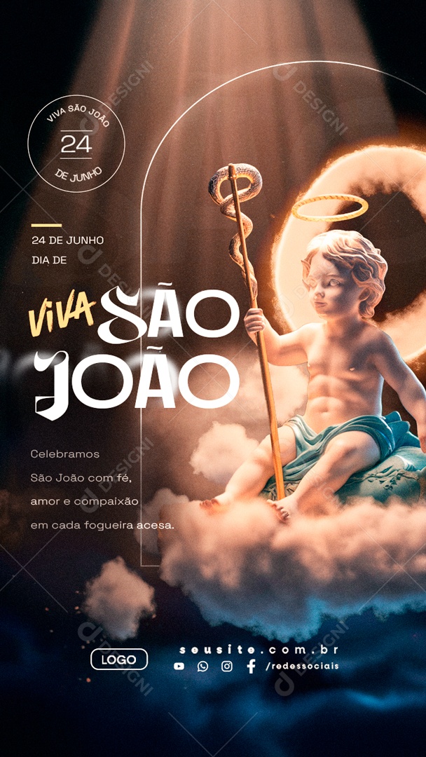 Dia de São João 24 de Junho Amor e Compaixão em Cada Fogueira Acesa Social Media PSD Editável