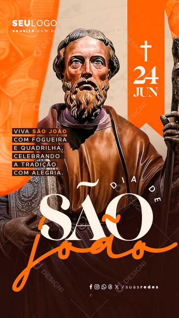 Sory Dia de São João 24 de Junho Viva com Fogueira e Quadrilha Social Media PSD Editável