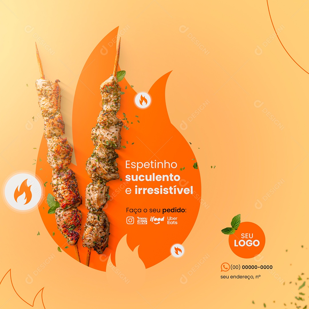 Social Media Espetinho Suculento e Irresistível PSD Editável