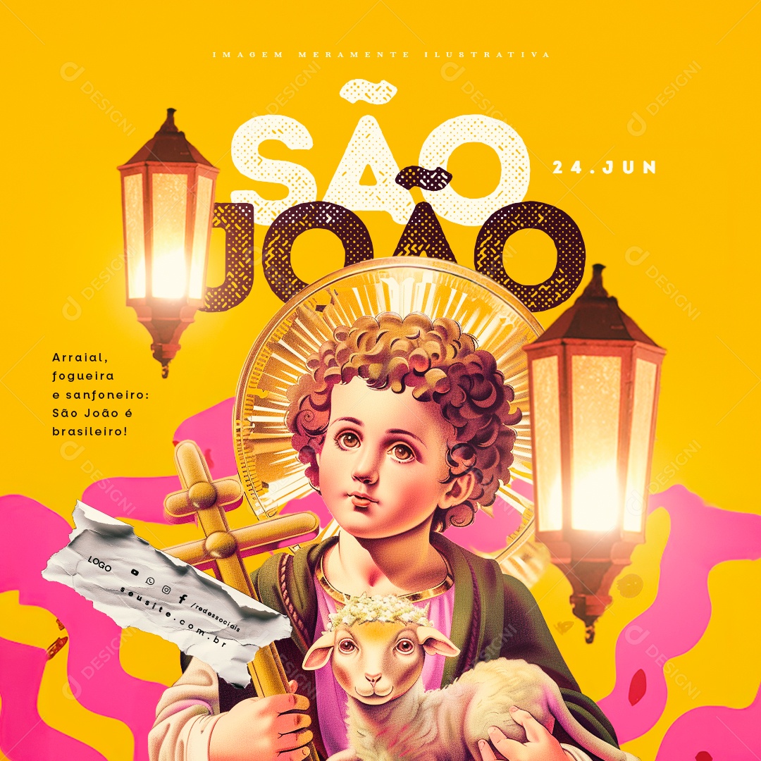 Dia de São João 24 de Junho Arraial Fogueira e Sanfoneiro Social Media PSD Editável