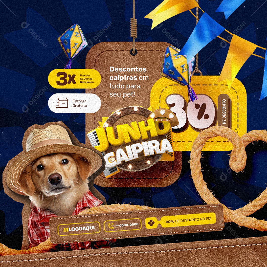 Junho Caipira Descntos Caipiras em Tudo para seu Pet Social Media PSD Editável