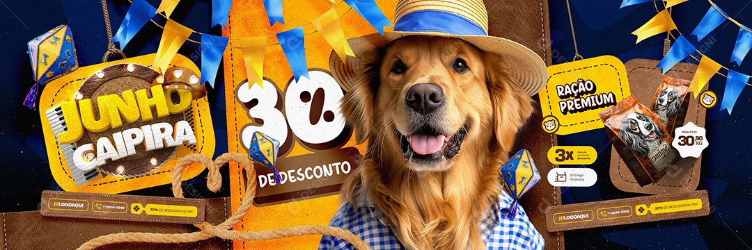 Carrossel Junho Caipira Ração Premium em Desconto Social Media PSD Editável