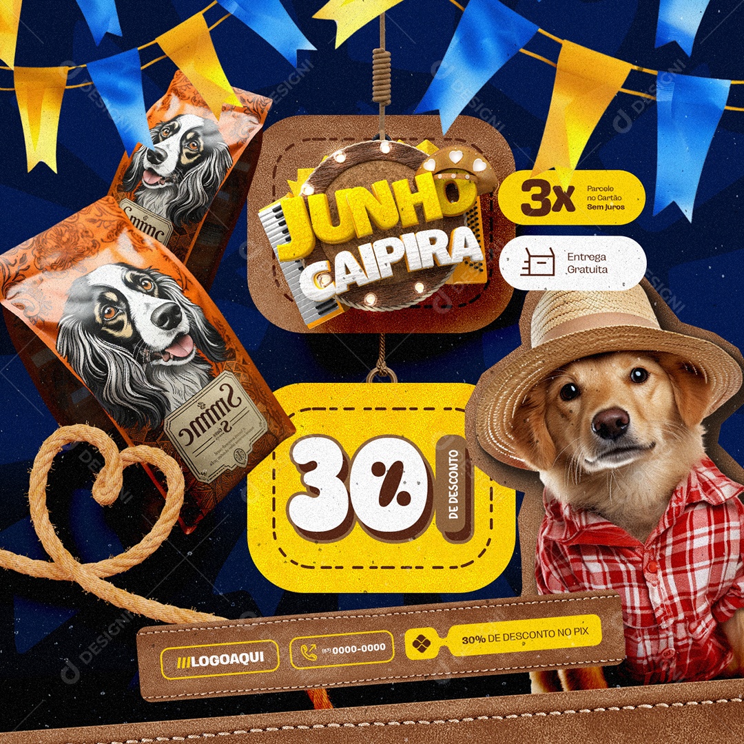 Junho Caipira Ração em Desconto Social Media PSD Editável