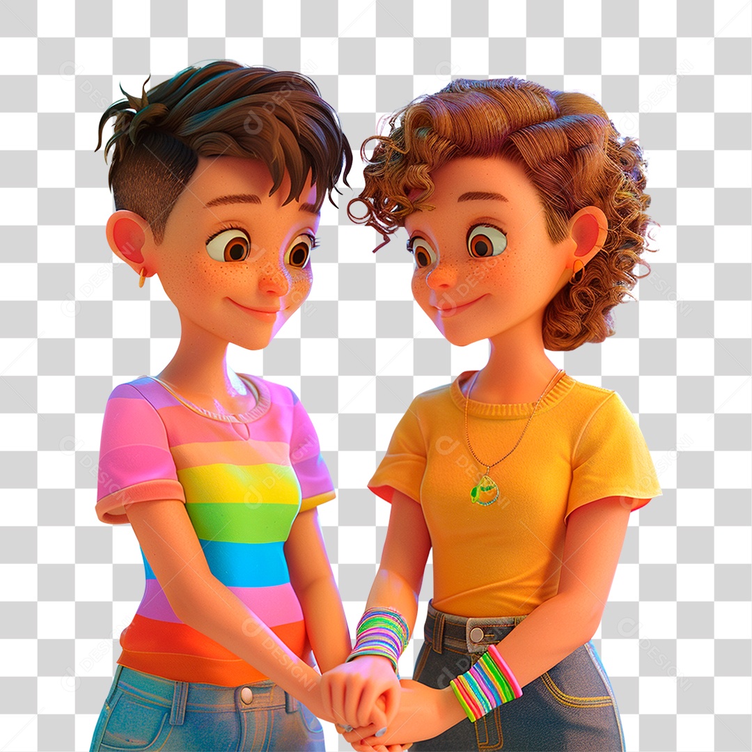 Casal Lgbt com Roupa Colorida PNG Transparente