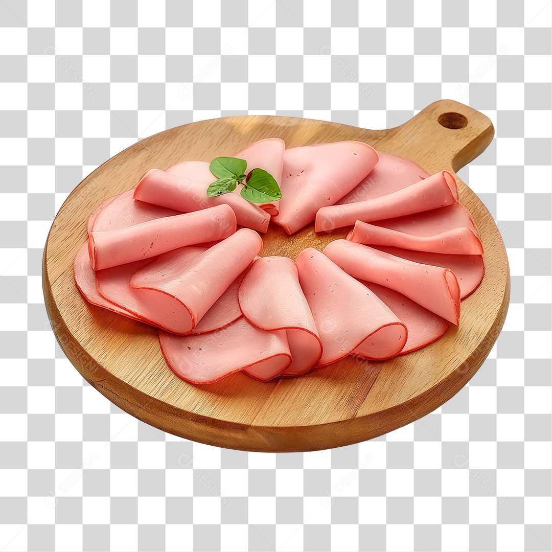 Elemento 3D Fatias de Mortadela em Tábua de Madeira PNG Transparente