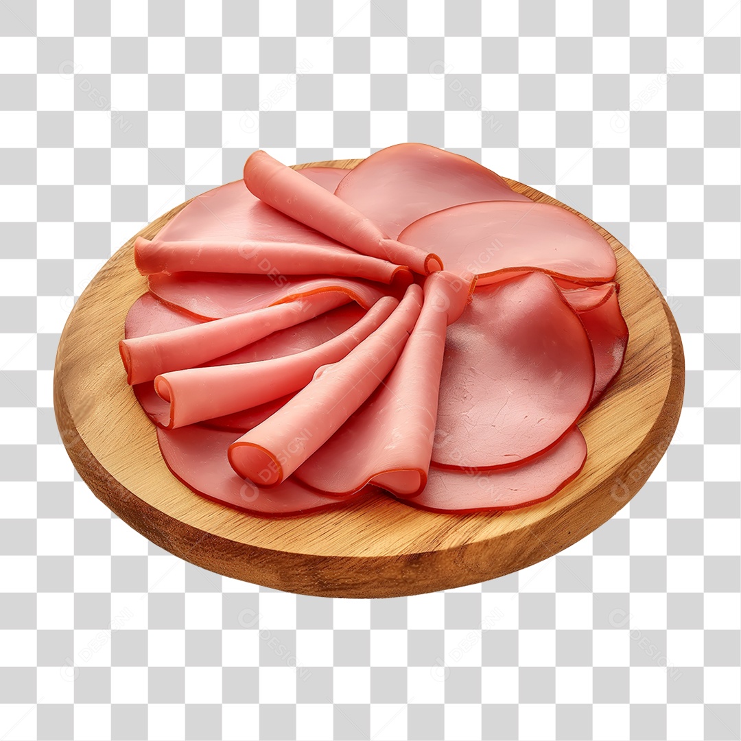 Elemento 3D Fatias de Mortadela em Tábua de Madeira PNG Transparente