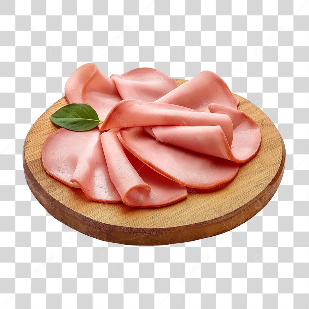 Elemento 3D Fatias de Mortadela em Tábua de Madeira PNG Transparente