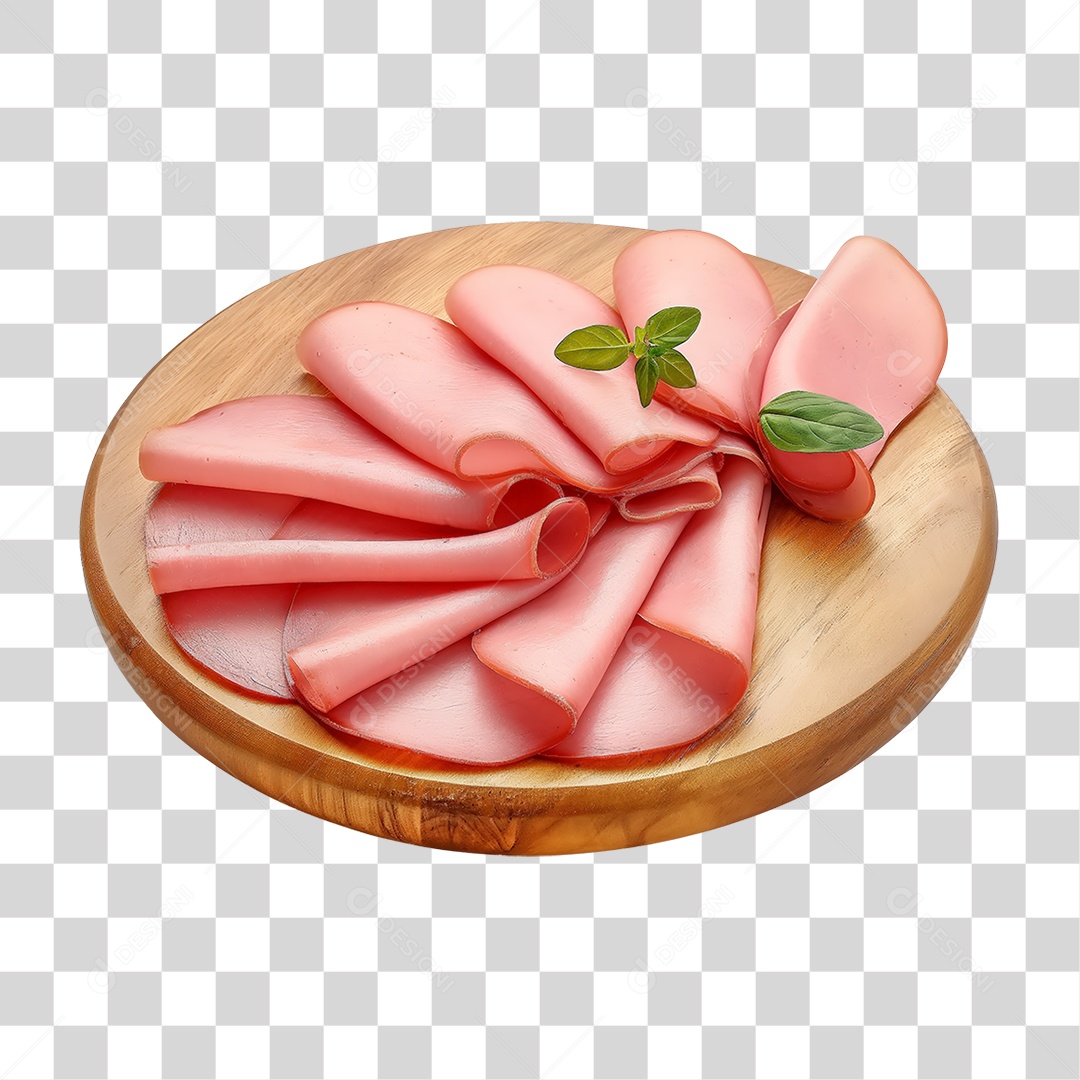Elemento 3D Fatias de Mortadela em Tábua de Madeira PNG Transparente