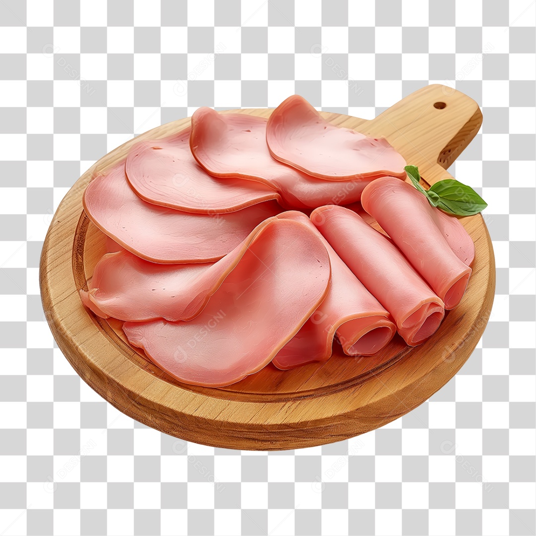 Elemento 3D Fatias de Mortadela em Tábua de Madeira PNG Transparente
