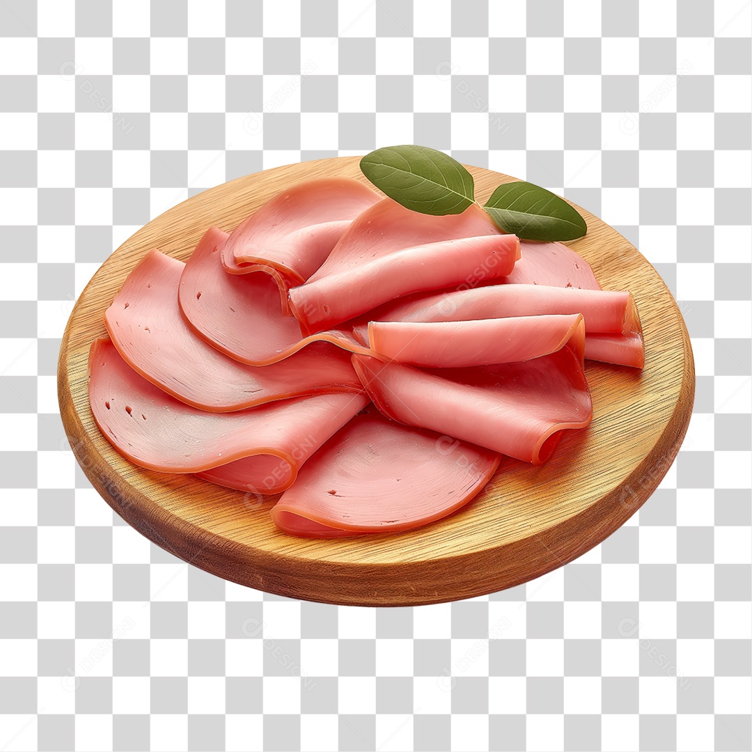 Elemento 3D Fatias de Mortadela em Tábua de Madeira PNG Transparente
