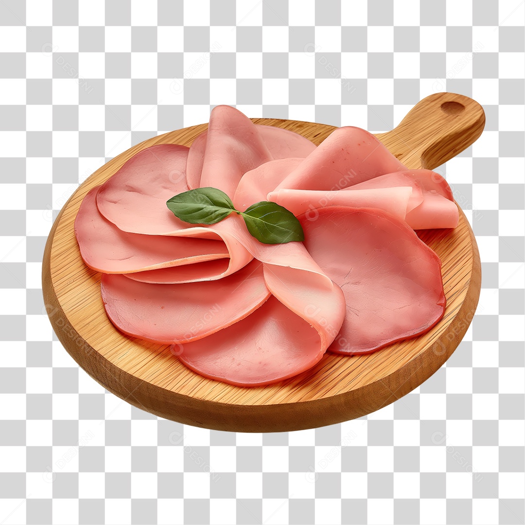 Elemento 3D Fatias de Mortadela em Tábua de Madeira PNG Transparente