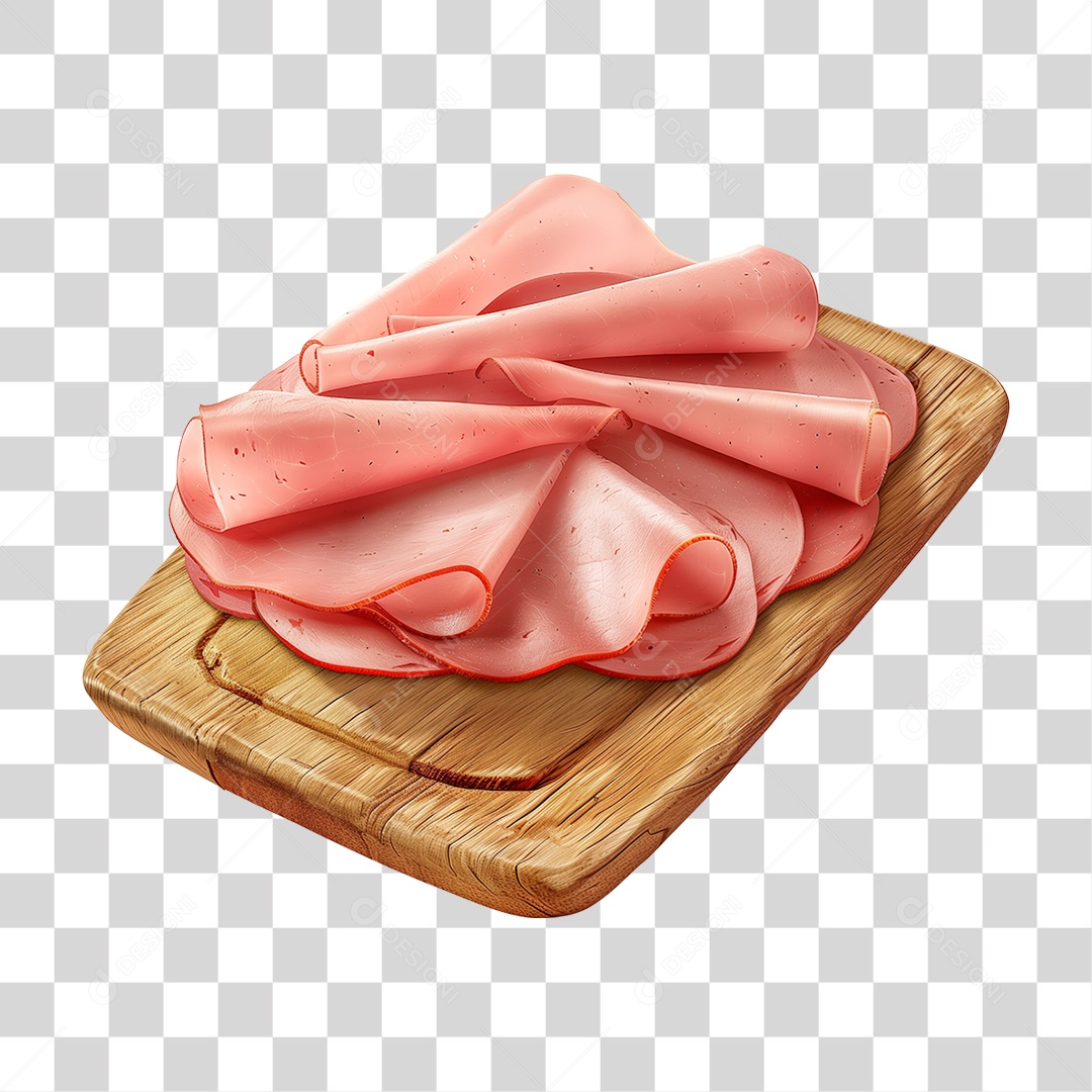 Elemento 3D Fatias de Mortadela em Tábua de Madeira PNG Transparente