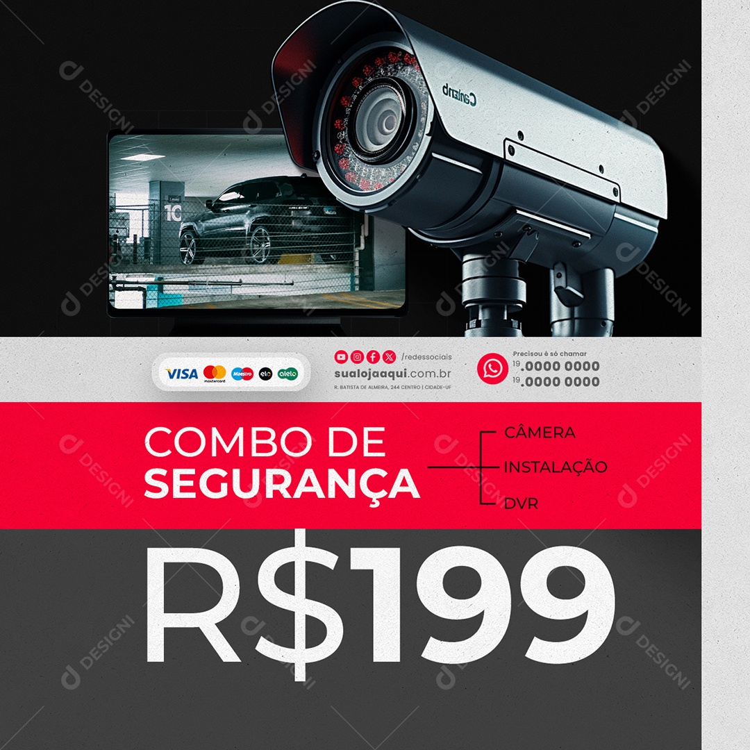 Combo de Segurança Câmera Instalação DVR Social Media PSD Editável