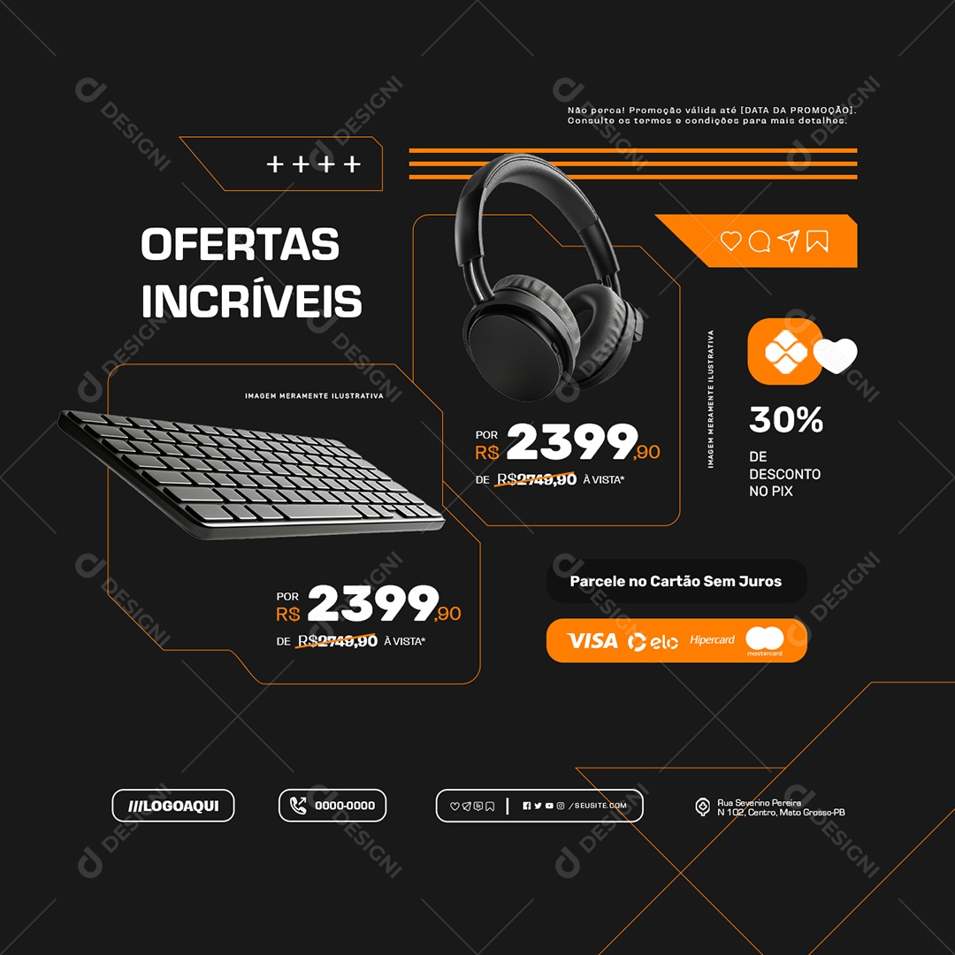 Ofertas Incríveis Parcele no Cartão sem Juros Social Media PSD Editável