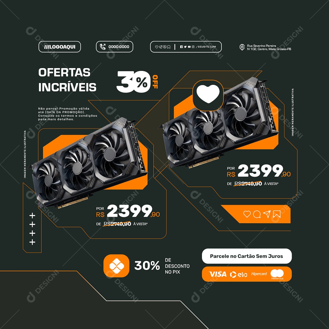 Ofertas Incríveis Descontos Parcele no Cartão Social Media PSD Editável