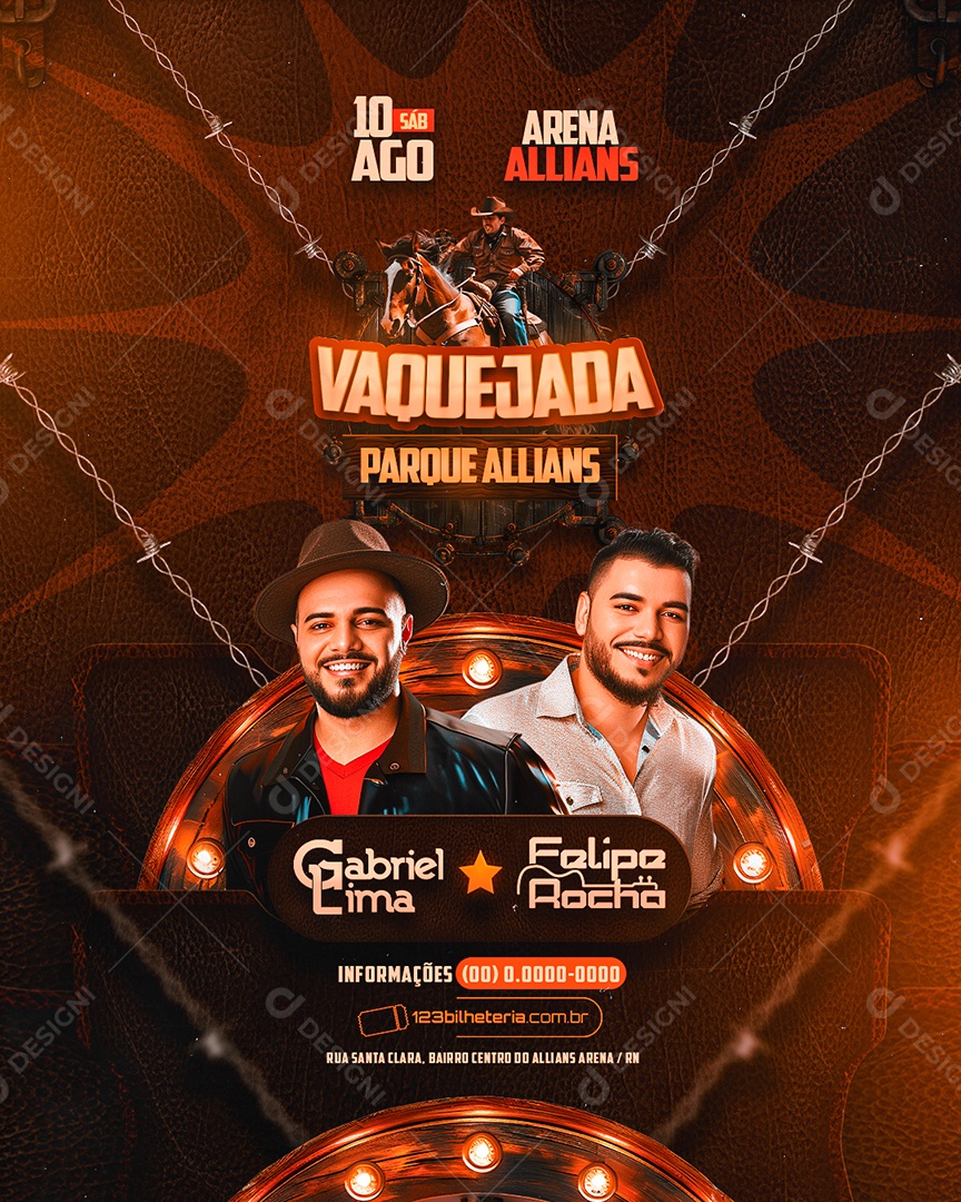 Flyer Vaquejada Gabriel Lima Felipe Rocha Social Media PSD Editável