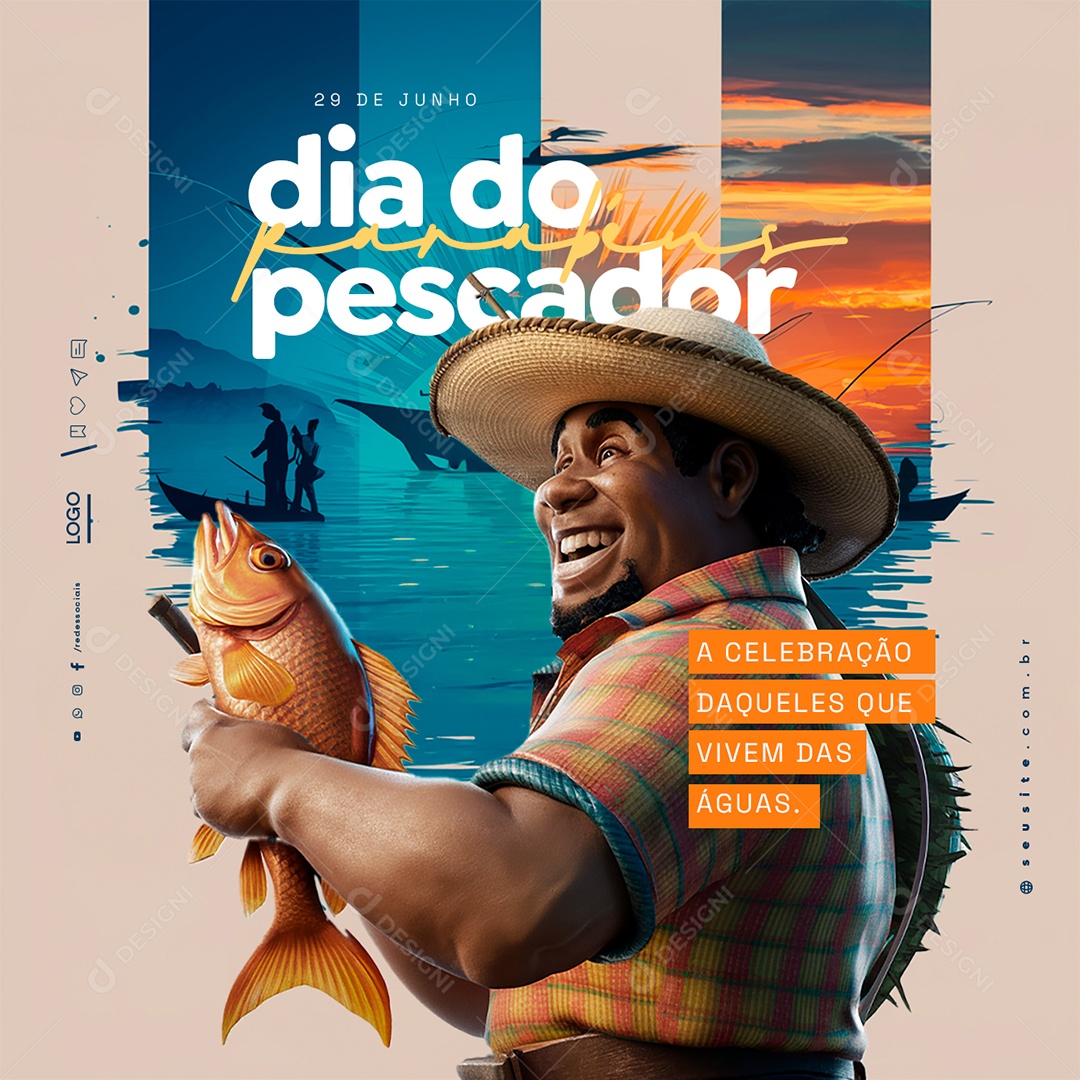 Dia do Pescador 29 de Junho Parabéns Social Media PSD Editável