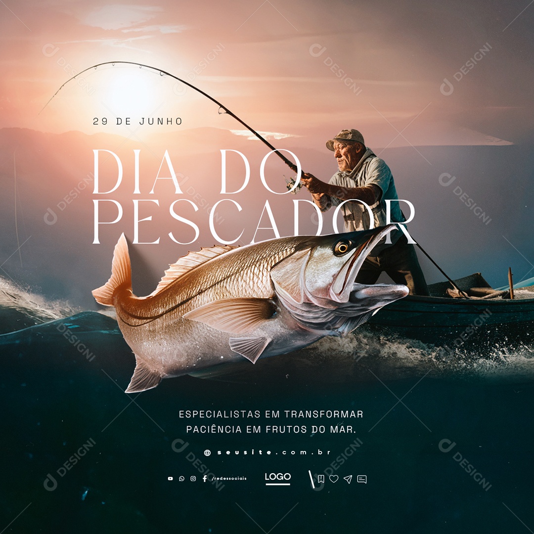 Dia do Pescador 29 de Junho Especialistas em Transformar Paciência em Frutos Social Media PSD Editável