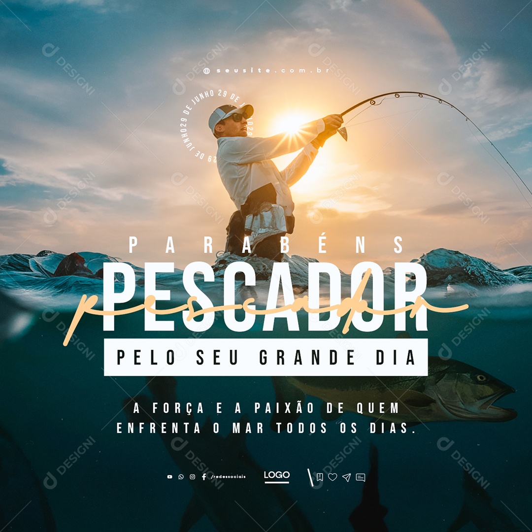 Dia do Pescador 29 de Junho a Força e a Paixão de quem Enfrenta o Mar Social Media PSD Editável