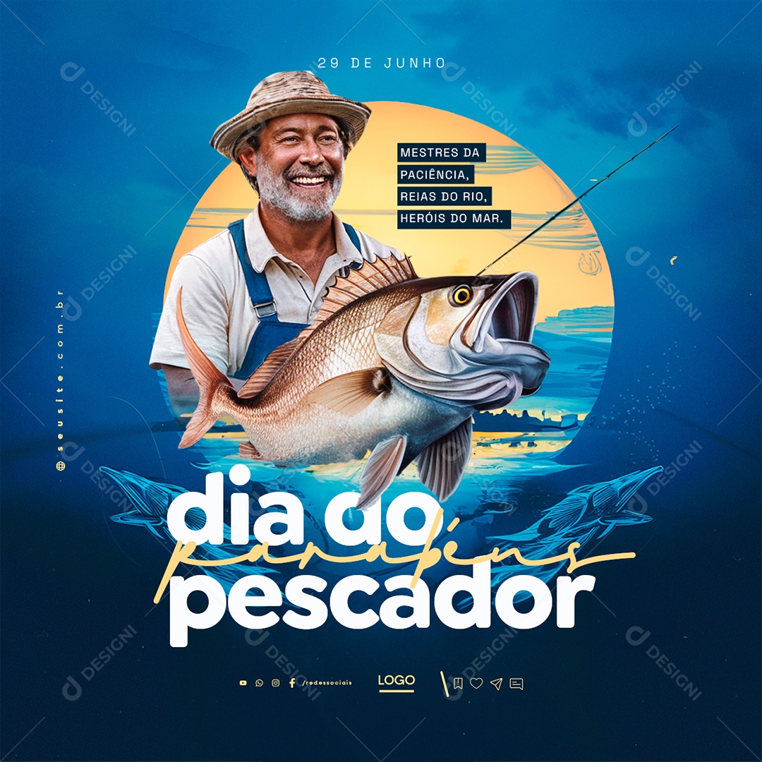 Dia do Pescador 29 de Junho Mestres da Paciência Social Media PSD Editável