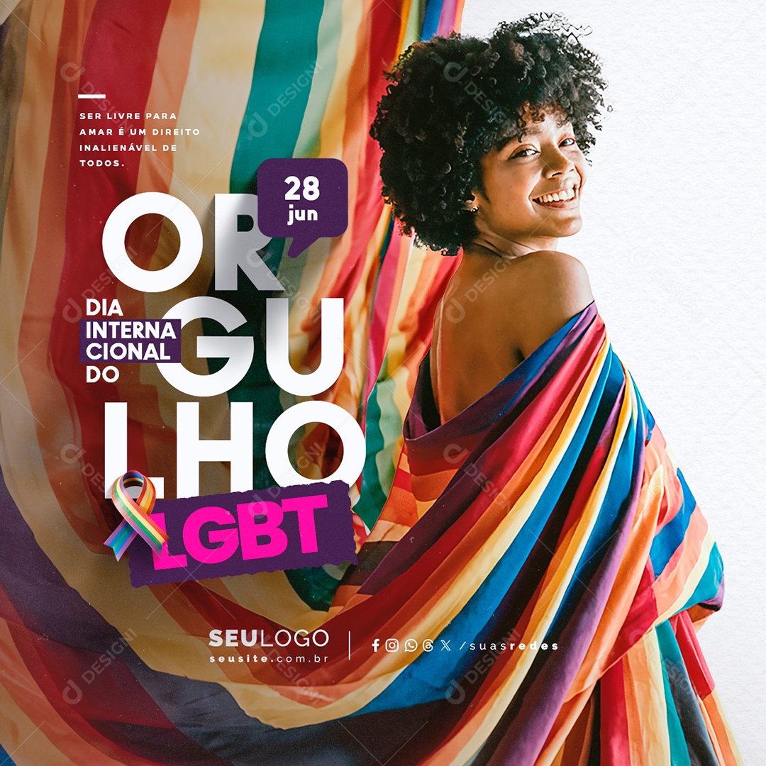 Dia Internacional do Orgulho LGBT 28 de Junho ser Livre para Amar é um Direito Social Media PSD Editável