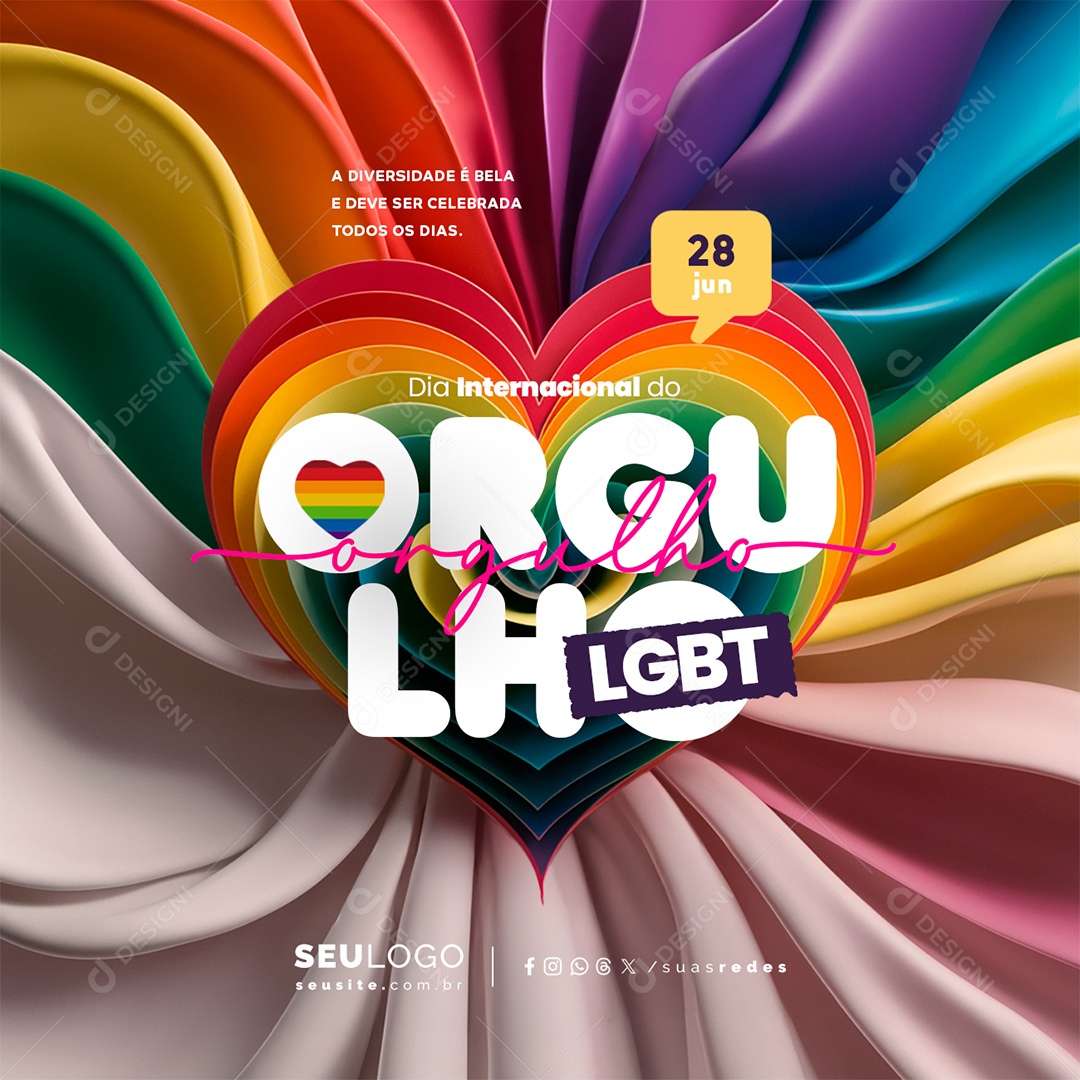 Dia Internacional do Orgulho LGBT 28 de Junho a Diversidade é Bela Social Media PSD Editável