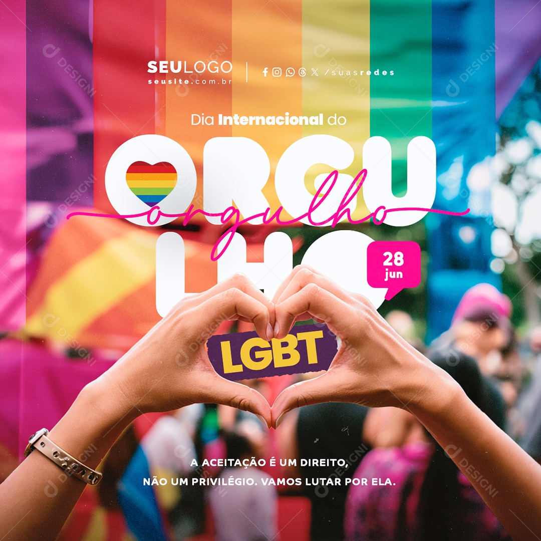 Dia Internacional do Orgulho LGBT 28 de Junho Aceitação é um Direito Social Media PSD Editável