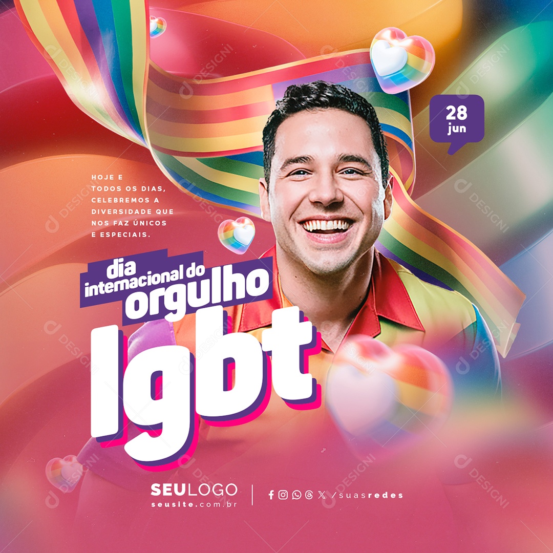 Dia Internacional do Orgulho LGBT 28 de Junho Celebramos a Diversidade Social Media PSD Editável