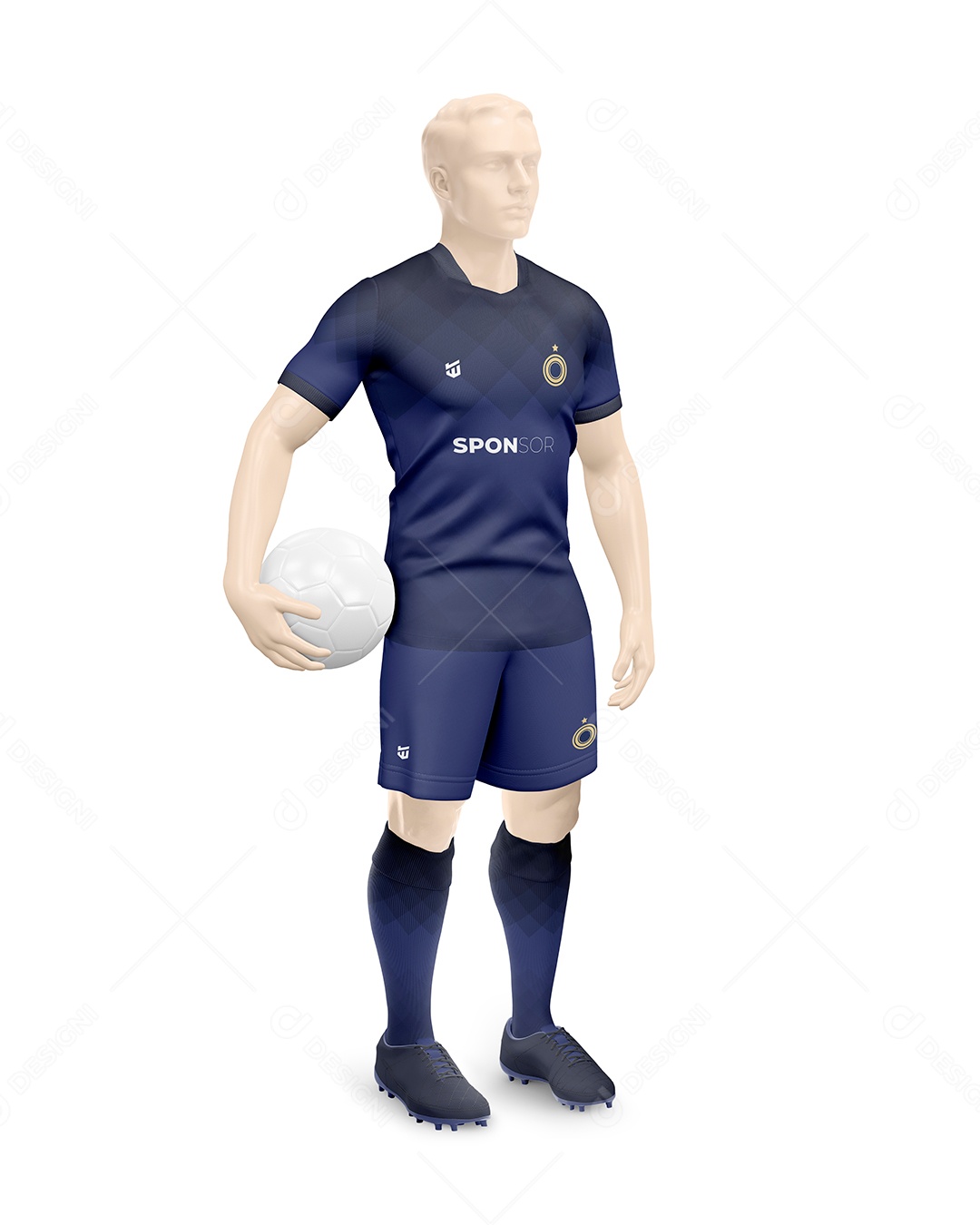 Manequin com Uniforme de Futebol Completo Visto de Lado com Colarinho PSD Editável Mockup