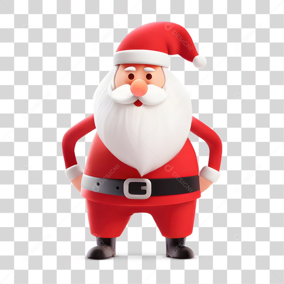 Papai Noel Gordinho Em 3D Com as Mãos na Cintura PNG