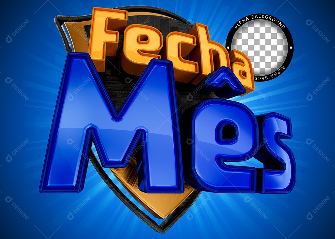 Fecha Mês Azul Selo 3D para Composição PSD