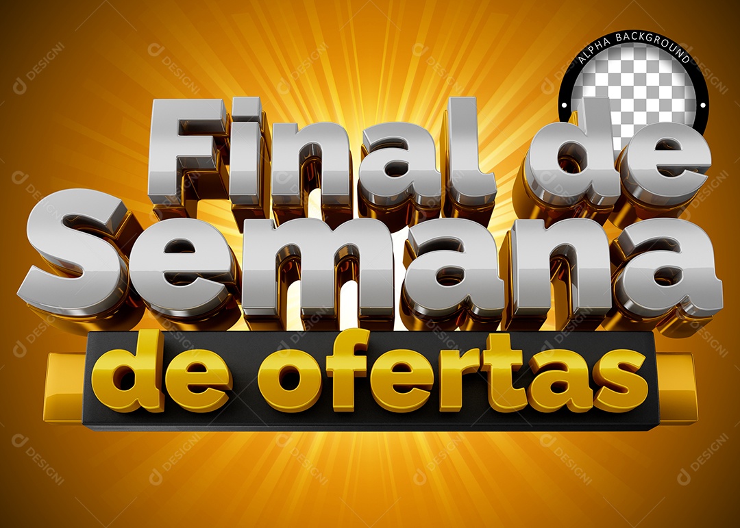 Final de Semana de Oferta Amarelo e Prata Selo 3D para Composição PSD