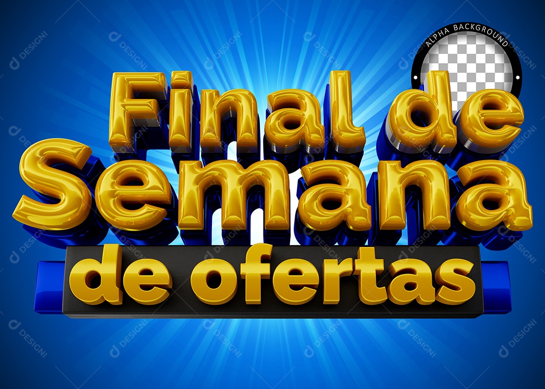 Final de Semana de Oferta Azul e Amarelo Selo 3D para Composição PSD