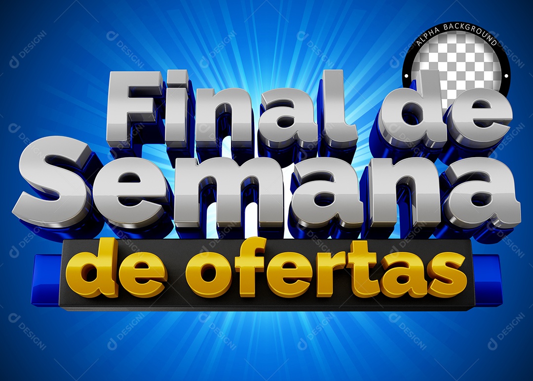 Final de Semana de Oferta Azul e Prata Selo 3D para Composição PSD