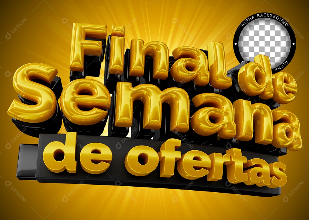Final de Semana de Oferta Preto Amarelo de Lado Selo 3D para Composição PSD