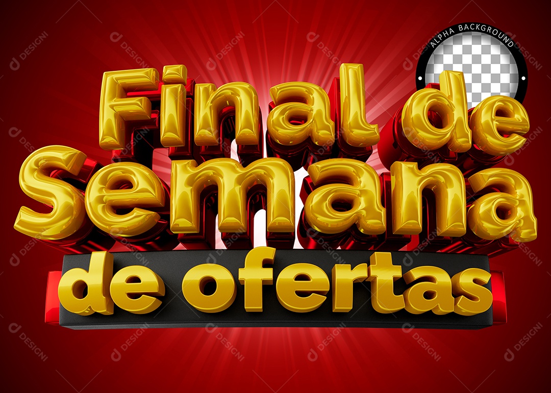 Final de Semana de Oferta Vermelho Dourado Selo 3D para Composição PSD