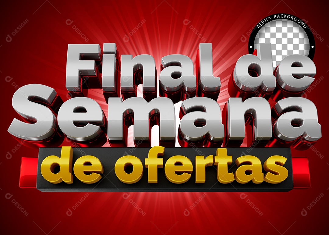 Final de Semana de Oferta Vermelho Prata Selo 3D para Composição PSD