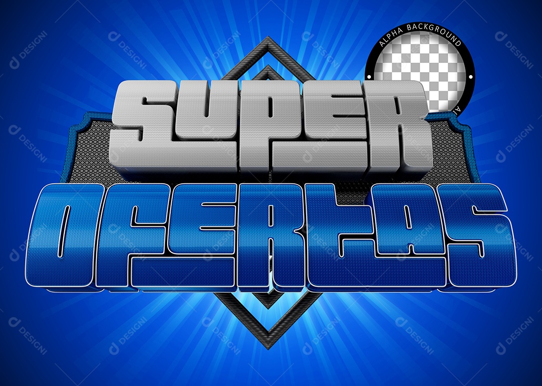 Super Ofertas Azul Frente Selo 3D para Composição PSD
